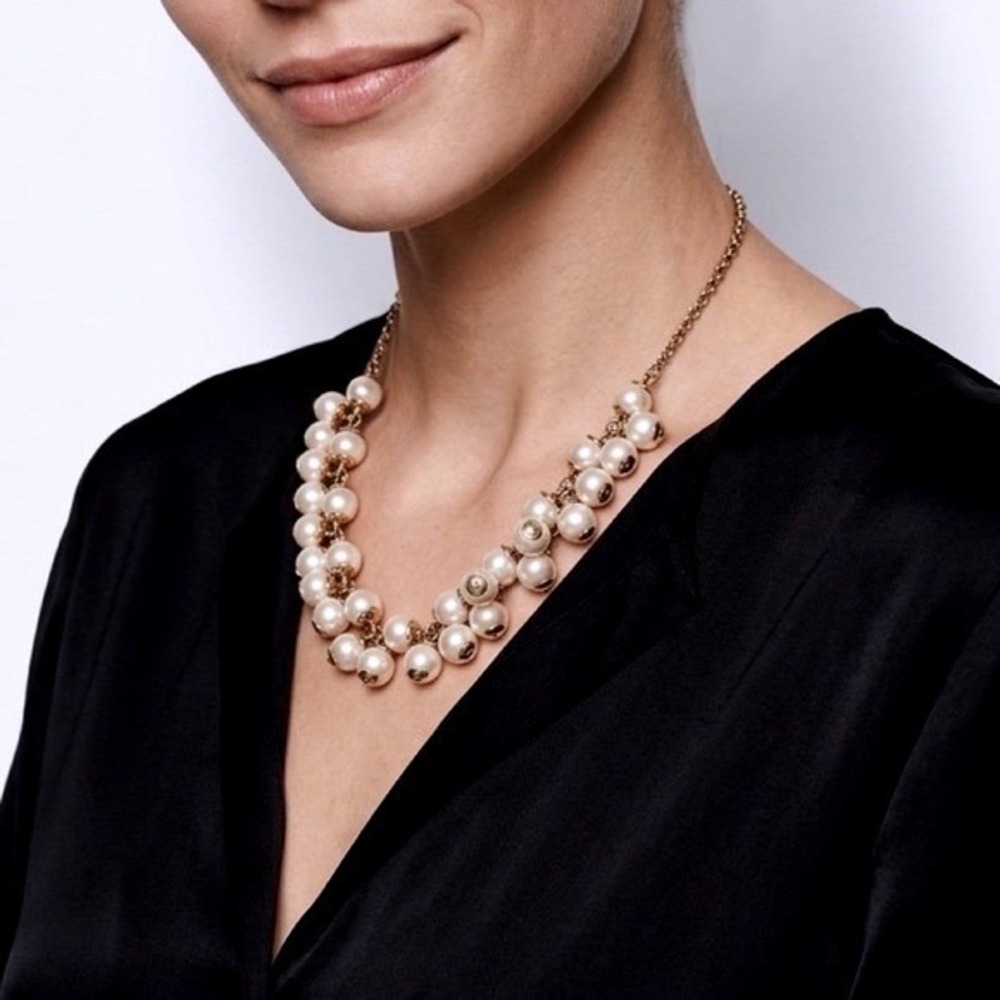J. Crew Pearl Adjustable Length Statement Necklace, Gold & Silver Chain
